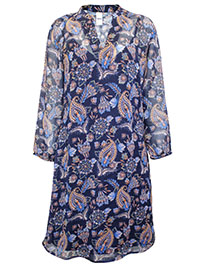 NAVY Floral Print 3/4 Sleeve Dress - Plus Size 12 to 18 (EU 38 to 44)