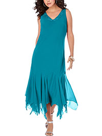 BLUE Sleeveless Sequin Embellished Hanky Hem Dress - Plus Size 20 to 36 (US 18W to 34W)