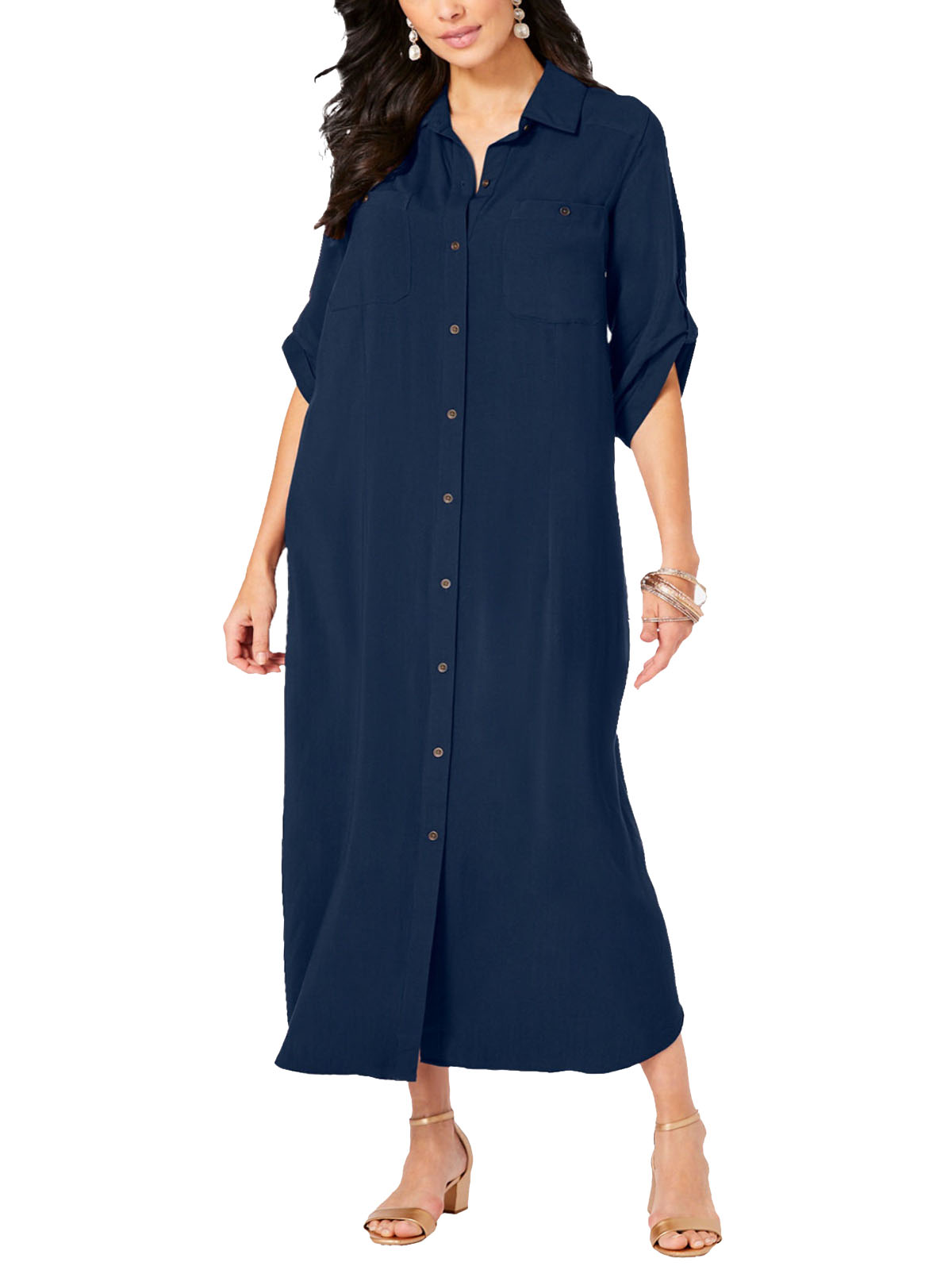 Roaman's - - NAVY Safari Shirt Dress - Plus Size 16 to 20 (US 14W to 18W)