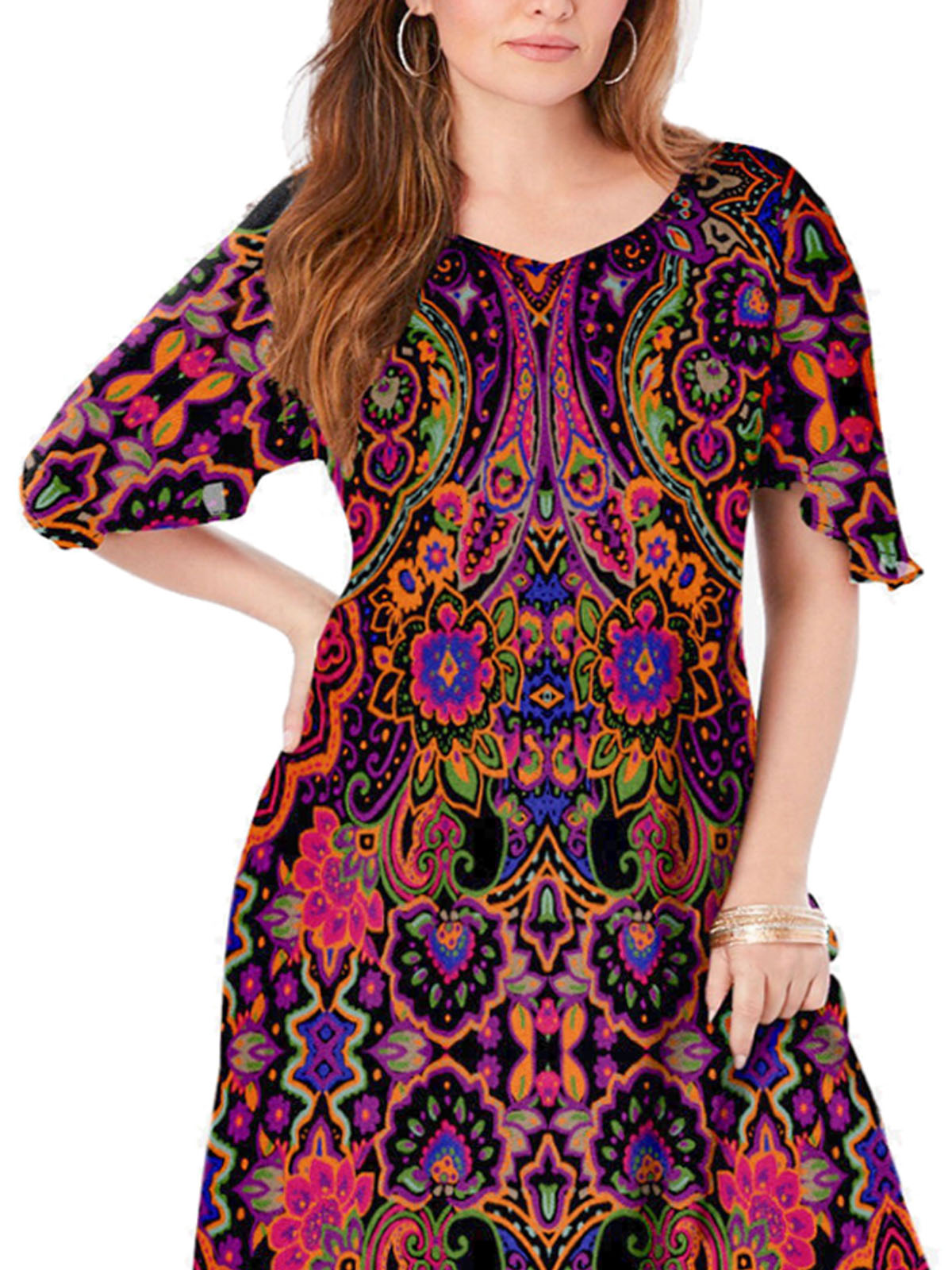 Roaman's - - MULTI Short Sleeve Crinkle Dress - Plus Size 16/18 to 44/ ...