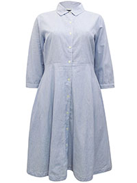 BLUE Pure Cotton Fit & Flare Helene Shirt Dress - Size 6 to 18