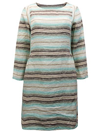 WS SAND Pure Linen Striped 3/4 Sleeve Dress - Size 8 to 10