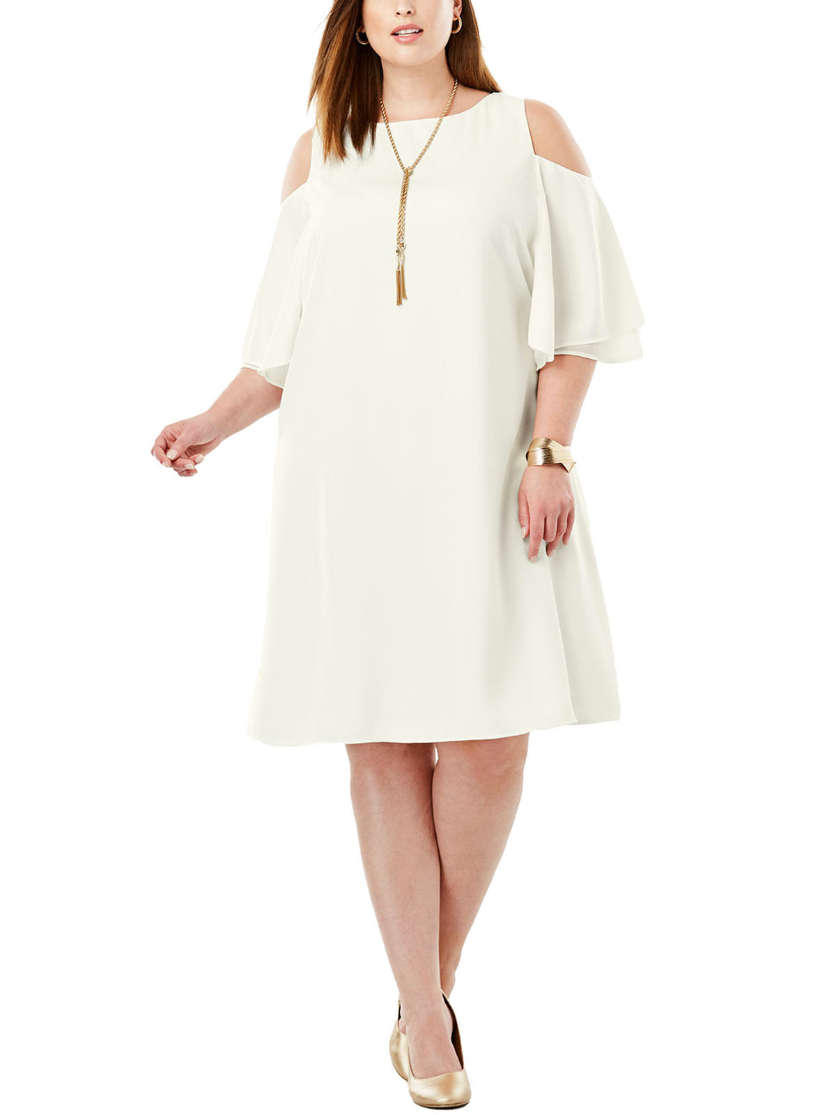 Plus size white cheap cold shoulder dress