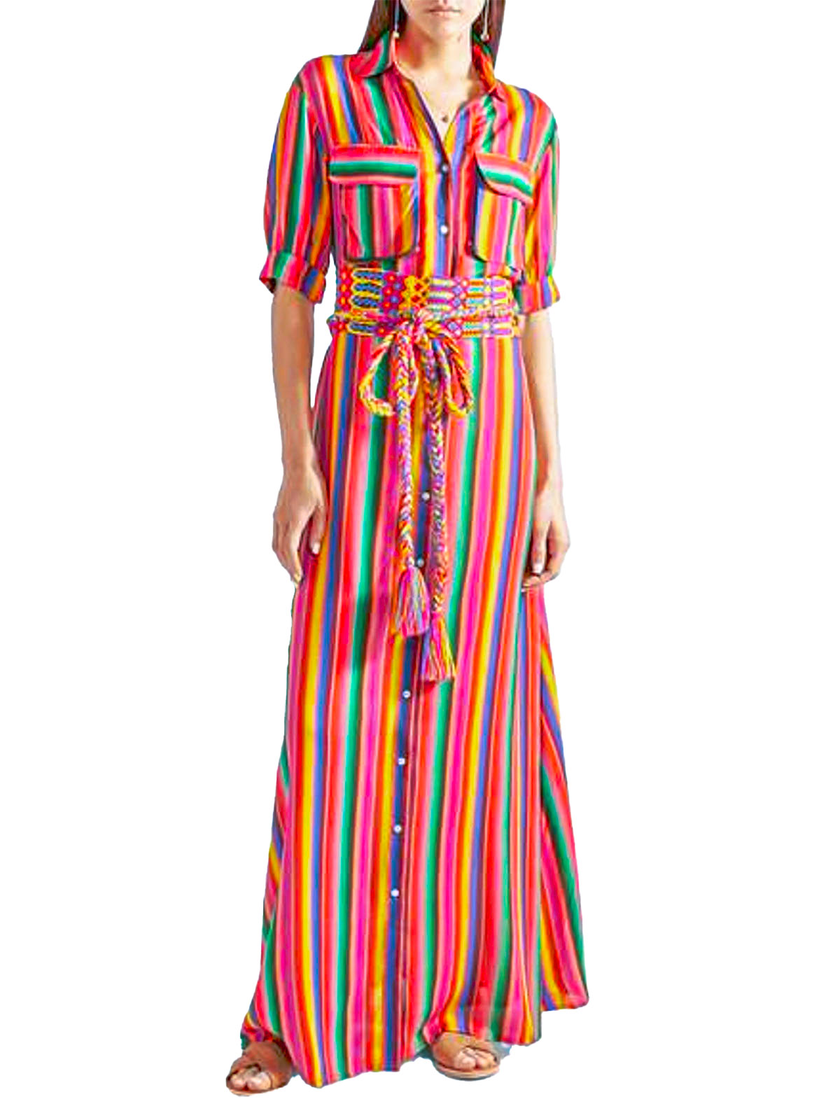 Mochi MULTI Rainbow Isabella Stripe Maxi Dress Size 10 S