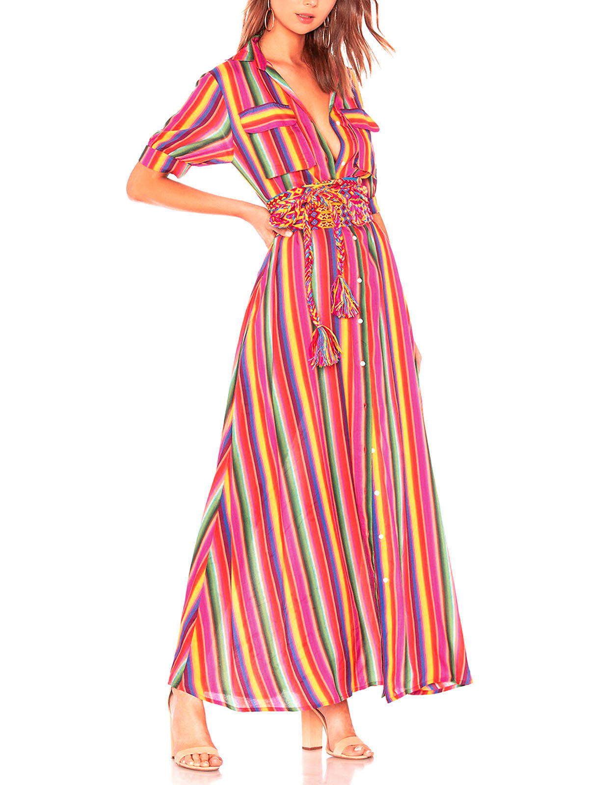 Mochi MULTI Rainbow Isabella Stripe Maxi Dress Size 10 S