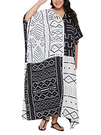 BLACK/WHITE V-Neck Kaftan Maxi Dress - Plus Size 18 to 28 (Onesize)