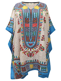 YELLOW Dashiki Print V-Neck Midi Kaftan Dress - Plus Size 18 to 28 (Onesize)