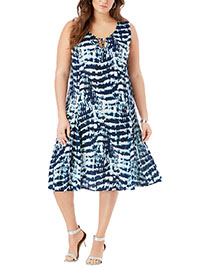 BLUE A-Line Crinkle Dress - Plus Size 28/30 to 36/38 (US 2X to 4X)