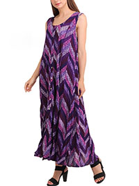 PURPLE Print Button Front Everywhere Crinkle Dress - Plus Size 16/18 to 36/38 (US M to 4X)