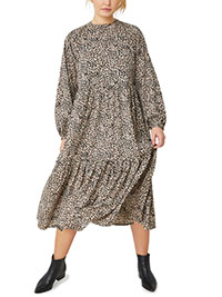 ANIMAL-PRINT Blouson Sleeve Tiered Dress - Plus Size 28/30 to 36/38 (US 2X to 4X)