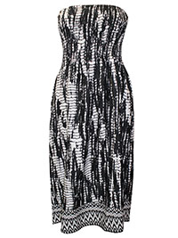 BLACK/GREY Printed Bandeau Beach Dress - Size 14 to 18 (Onesize)