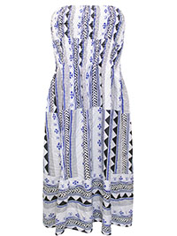 WHITE/BLUE/BLACK Printed Bandeau Beach Dress - Onesize