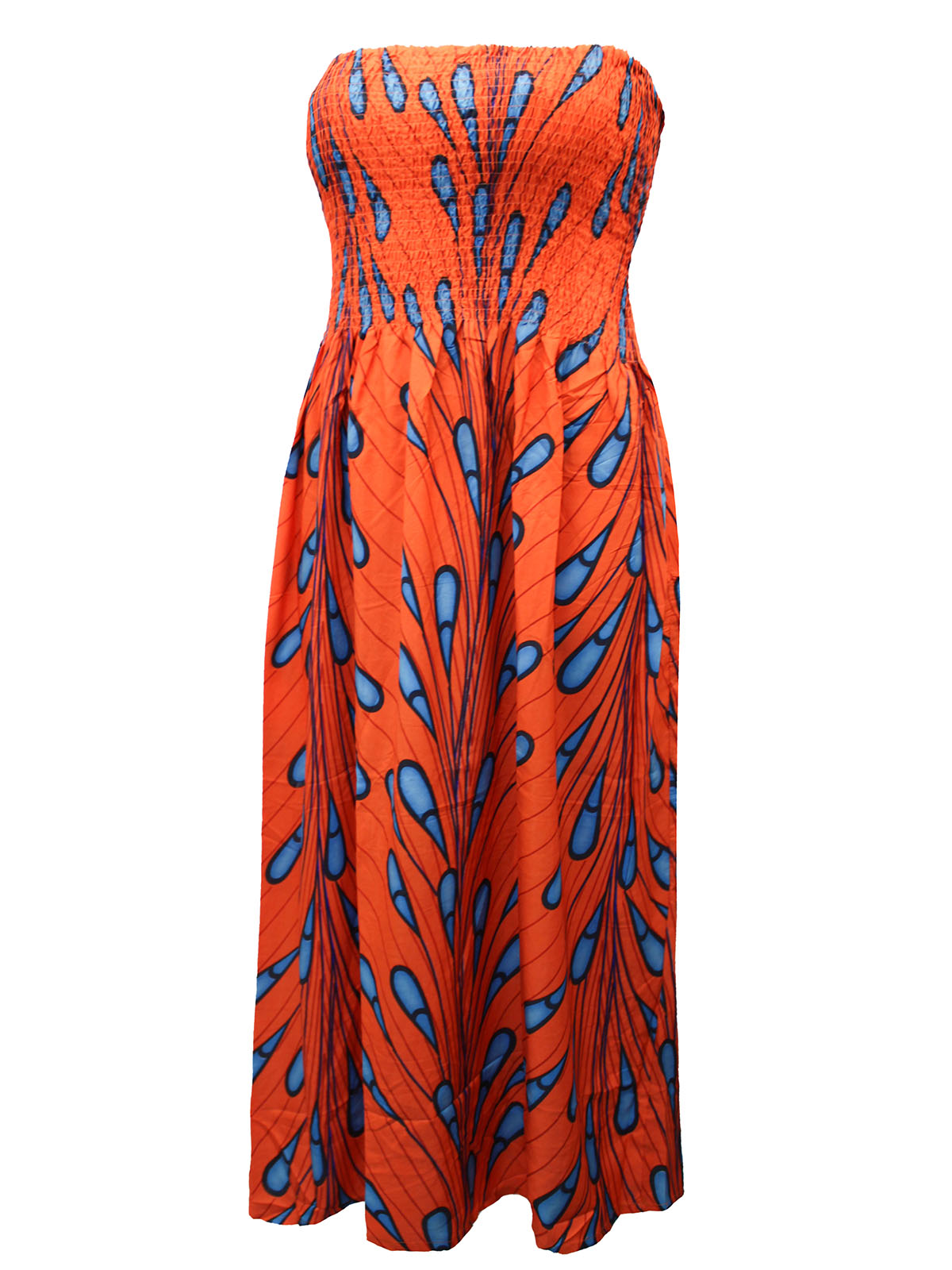 ORANGE Printed Bandeau Midi Beach Dress - Fit Size 10 to 16 (Onesize)