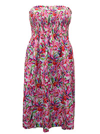 PINK Tropical Floral Bandeau Midi Beach Dress - Fit Size 12 to 18 (Onesize)