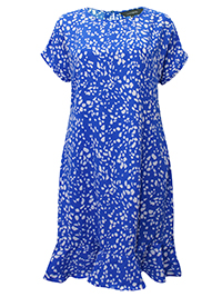 Sosandar BLUE Fleck Print Ruffle Hem Dress - Plus Size 14 to 16