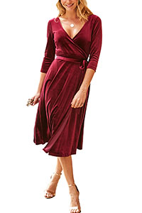 RUBY-RED Luxe Velvet Wrap Midi Dress - Size 6 to 20