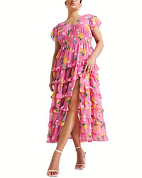 PINK Beautiful Floral Tiered Maxi Dress - Plus Size 14 to 32