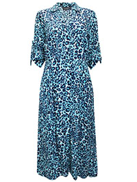 BLUE Animal Print Belted Midi Shirt Dress - Size 10 to 12