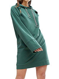 GREEN Pure Cotton Chain Detail Cut Out Hoodie Dress - Size 4 to 18