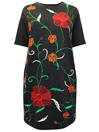BLACK Embroidered T-Shirt Sweat Dress - Size 6 to 12