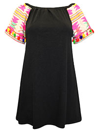 BLACK Contrast Embroidered Bardot Swing Dress - Size 8 to 18
