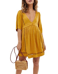MUSTARD Pure Cotton Textured Cut Out Plunge Mini Dress - Size 6 to 18