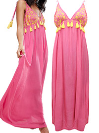 PINK Contrast Embroidered Tassel Trim Woven Maxi Dress - Plus Size 16 to 18