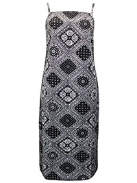 BLACK Tile Print Side Split Midi Dress - Size 10 (M)