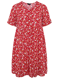 Curve RED Floral Print Button Through Tea Dress - Plus Size 18 to 30/32
