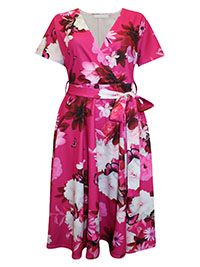 PLUS PINK Floral Print Belted Wrap Dress - Plus Size 14 to 30/32
