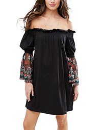 BLACK Embroidered Mesh Sleeve Off-Shoulder Dress - Size 4 to 16