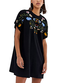 BLACK Floral Embroidered Oversized T-Shirt Dress - Size 4 to 10
