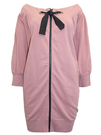 ROSE-PINK Pure Cotton Off Shoulder Zip Through Sweatshirt Dress - Size 4 to 18