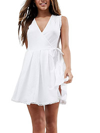 IVORY Embroidered Trims Mini Wrap Dress - Size 4 to 20