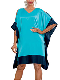 TURQUOISE Teena Satin Cold Shoulder Kaftan Dress - Size 8/10 to 26/28 (US S to 3X)