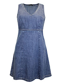 BLUE Pure Cotton Sleeveless Panelled Denim Dress - Size 4/6 to 20 (US XS to XL)