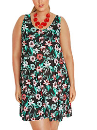BLACK Floral Print Sleeveless Beach Dress - Size 10/12 to 26/28 (S to 2XL)