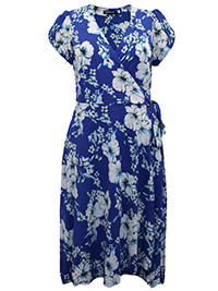 BLUE Floral Print Wrap Dress - Size 8