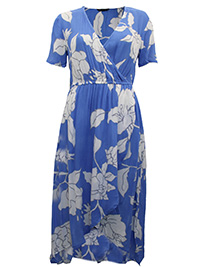 BLUE Floral Print Jersey Wrap Dress - Size 10