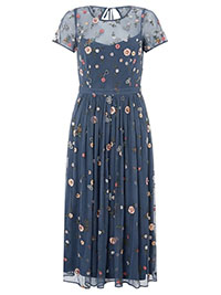 MSN GREY Floral Embroidered Midi Dress - Size 10 to 12