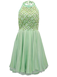 MSN LIGHT-GREEN Halterneck Bead Embellished Occasion Dress - Size 10 to 16