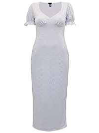 WHITE Jersey Broderie Puff Sleeve Maxi Dress - Size 8 to 16