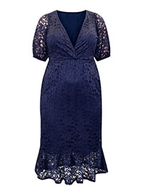 Curve NAVY Lace Wrap Dress - Plus Size 14 to 30/32