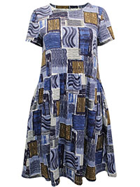 SS BLUE Short Sleeve Sea Mirror Pocket Dress - Size 8 to 20