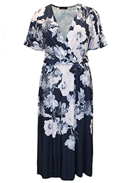 NAVY Floral Print Belted Wrap Dress - Plus Size 16/18 to 24/26