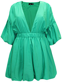 BRIGHT-GREEN Volume Sleeve Puffball Hem Dress - Plus Size 16 to 30