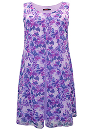 PURPLE Floral Print Sleeveless Split Detail Midi Dress - Plus Size 16 to 26