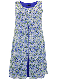 BLUE Floral Print Sleeveless Split Detail Midi Dress - Plus Size 16 to 26