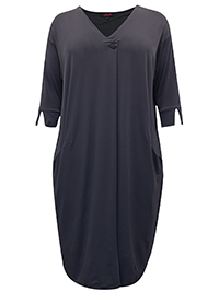 SLATE Button Detail Drape Pocket Dress - Plus Size 18 to 26