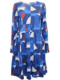 SS BLUE Abstract Collage Long Sleeve Sea Mirror Dress - Size 8 to 24